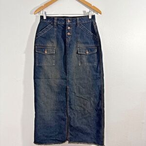 Vtg No Boundaries Denim Skirt Womens 7 Y2K 90s Patch Pockets Western Modest
